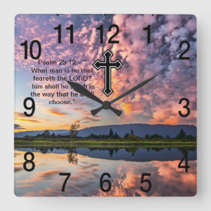 Christian Faith kor med Psalm 25:12 Fyrkantig Klocka