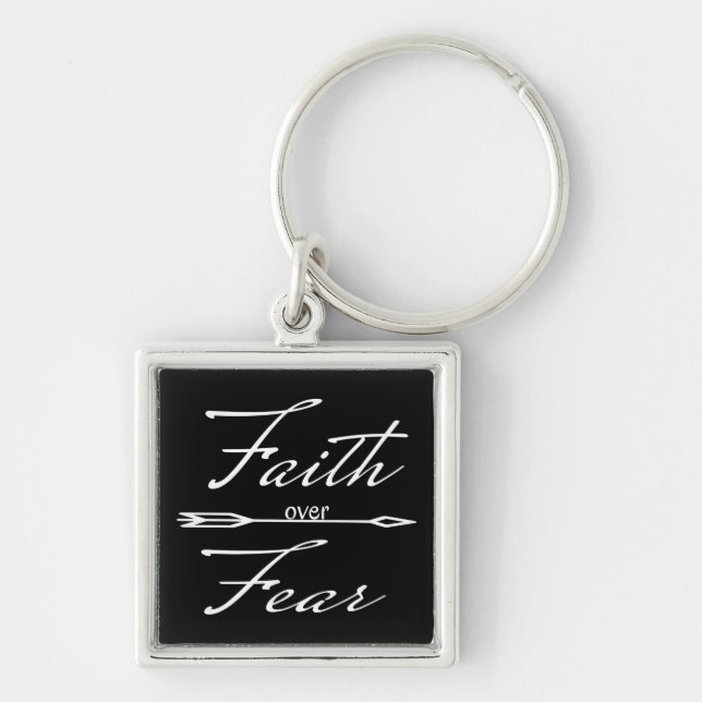 Christian Faith over Fear Fyrkantig Silverfärgad Nyckelring (Framsidan)
