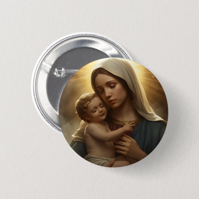 Christian Faith Pin Button | Mother Mary and Jesus Knapp (Framsida & baksida)