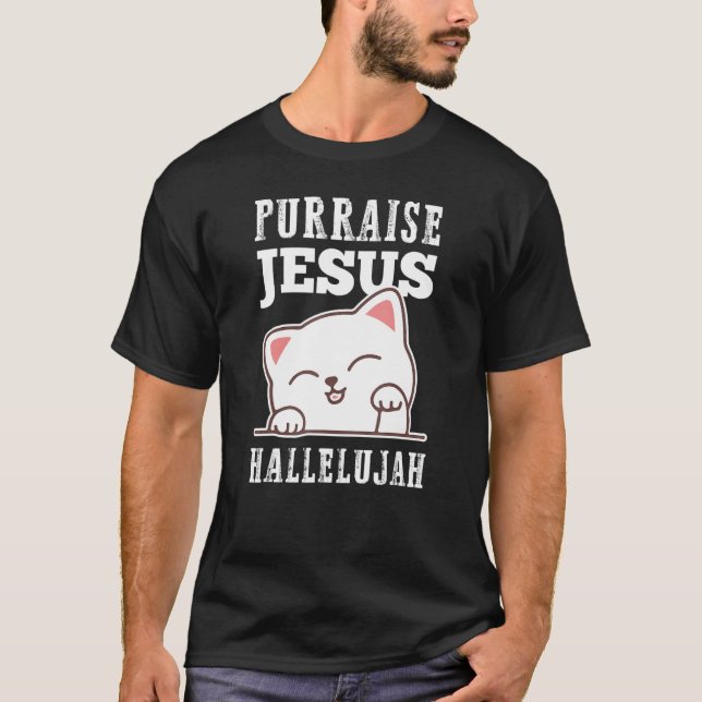 Christian Faith Purhöja Jesus Hallelujah Cute Cat T Shirt (Framsida)