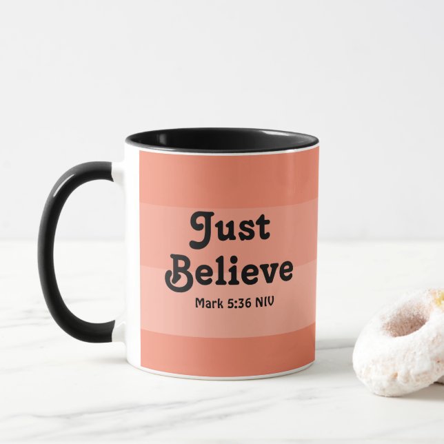 Christian Faith tror bara Bible Verse Salmon Mugg (Med munk)