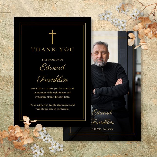 Christian Firande i livets begravningsfoto Tack Kort (Christian Celebration Of Life Funeral Photo Thank You Card)