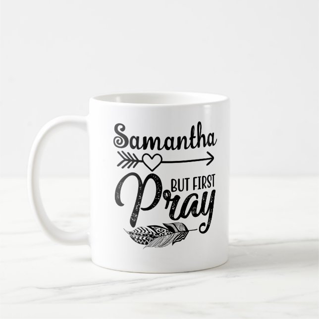 Christian First Pray Boho Arrow Feather Namn Kaffemugg (Vänster)