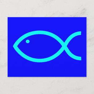 Christian Fish Symbol - LOUD! Blå och Aqua Vykort
