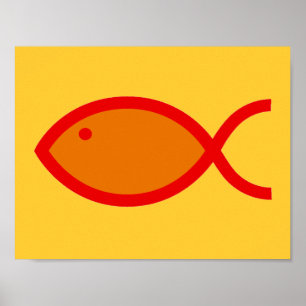 Christian Fish Symbol - LOUD! Orange och rött Poster