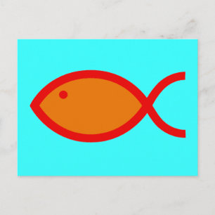 Christian Fish Symbol - LOUD! Orange och rött Vykort