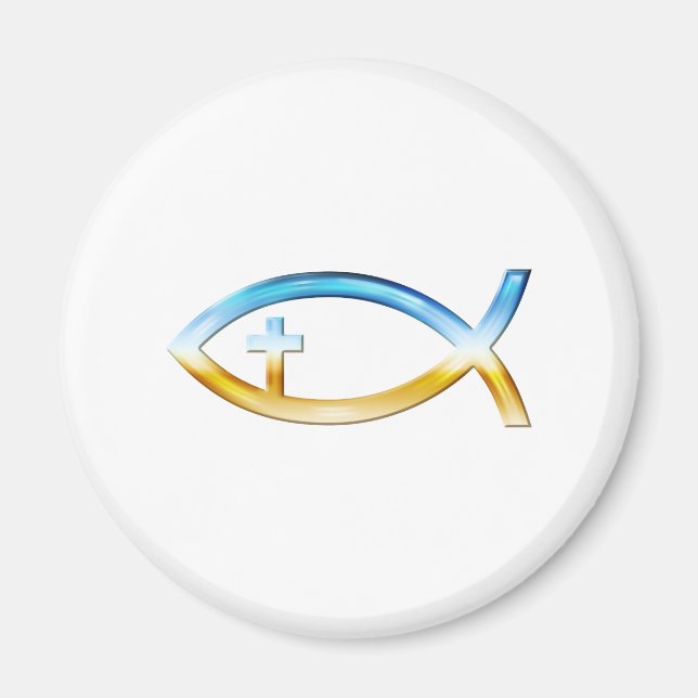 Christian Fish Symbol med Crucifix - Himlar & Grou Magnet (Framsidan)