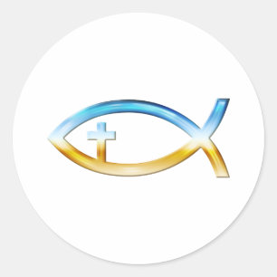 Christian Fish Symbol med Crucifix - Himlar & Grou Runt Klistermärke