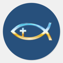 Christian Fish Symbol med Crucifix - Himlar & Grou Runt Klistermärke