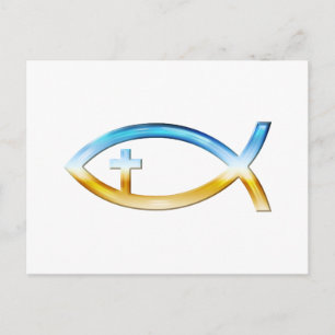 Christian Fish Symbol med Crucifix - Himlar & Grou Vykort