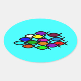 Christian Fish Symbols - Rainbow School - Ovalt Klistermärke