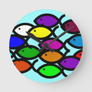 Christian Fish Symbols - Rainbow School - Rund Klocka