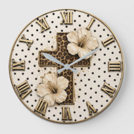 Christian Floral Cross Elegant Leopard Print Faith Stor Klocka