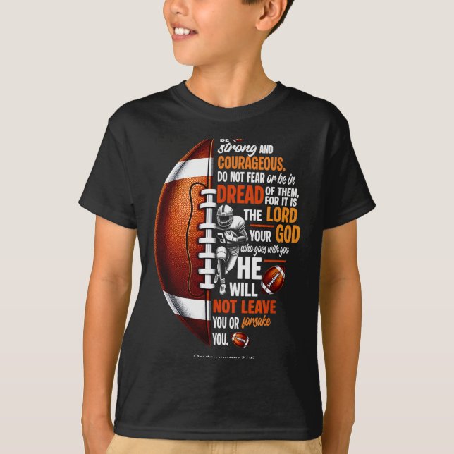 Christian Football Deuteronomy 31 6 Bible Christia T Shirt (Framsida)