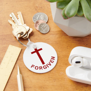 Christian Forgiven Red Kor och Text Design Nyckelring