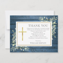 Christian Funeral Blue Rustic Wood Greenery Dikt Tack Kort