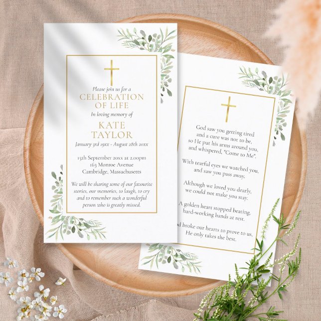 Christian Funeral Memorial Greenery Prayer Cards Visitkort (Skapare uppladdad)