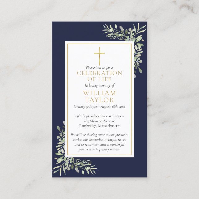 Christian Funeral Memorial Greenery Prayer Cards Visitkort (Framsida)