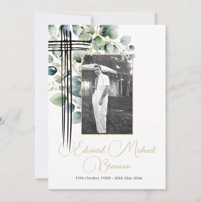 Christian Funeral Memorial Photo Botanical Inbjudningar (Framsida)