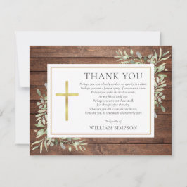 Christian Funeral Rustic Wood Greenery Dikt Tack Kort