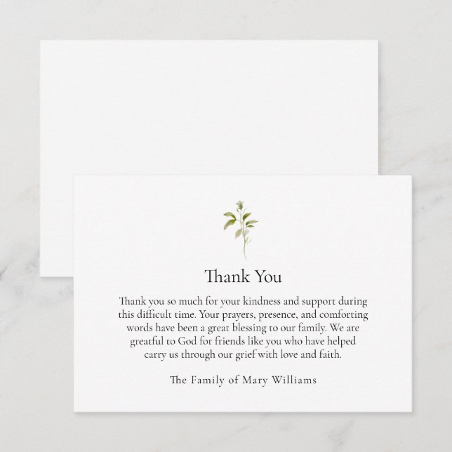 Christian Funeral Watercolor Greenery Tack Kort (Fram/baksida)