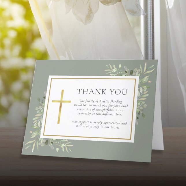 Christian Funeral Watercolor Greenery Tack Kort (Christian Funeral Watercolor Greenery Thank You Card)