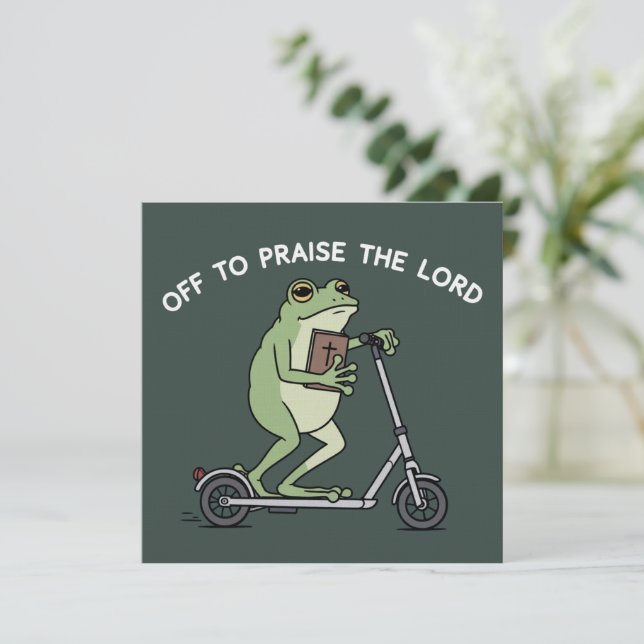 Christian Funny Frog Off To Praise The Lord Bible  Inbjudningar (Stående Fram)