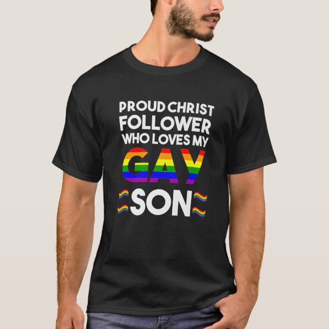 Christian Gay pride Shirt stolt Pappa över en Gay  T Shirt (Framsida)