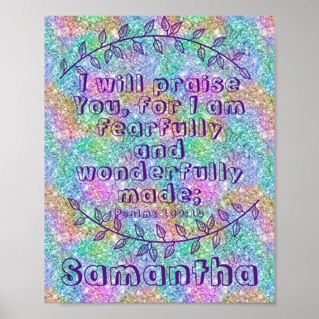 Christian Gift Bible Verse Psalm 139 14 Sparkling Poster (Framsidan)
