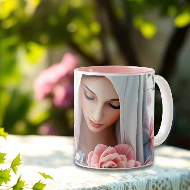 Christian Gift for Women Catholic Virgin Mary Två-Tonad Mugg (Elegant Virgin Mary Mug Christian Gift for Women Catholic Faith-Inspired Coffee Cup)