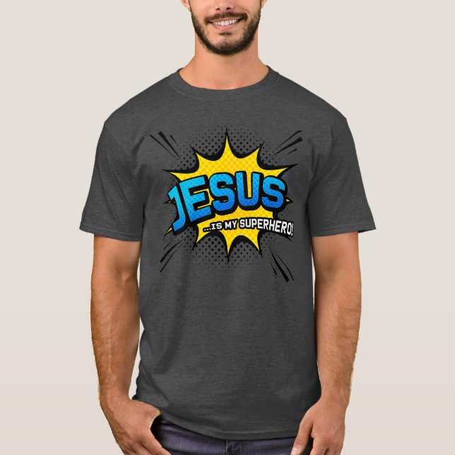 Christian Gift Jesus är min superhjälte Roligt Tec T Shirt (Framsida)