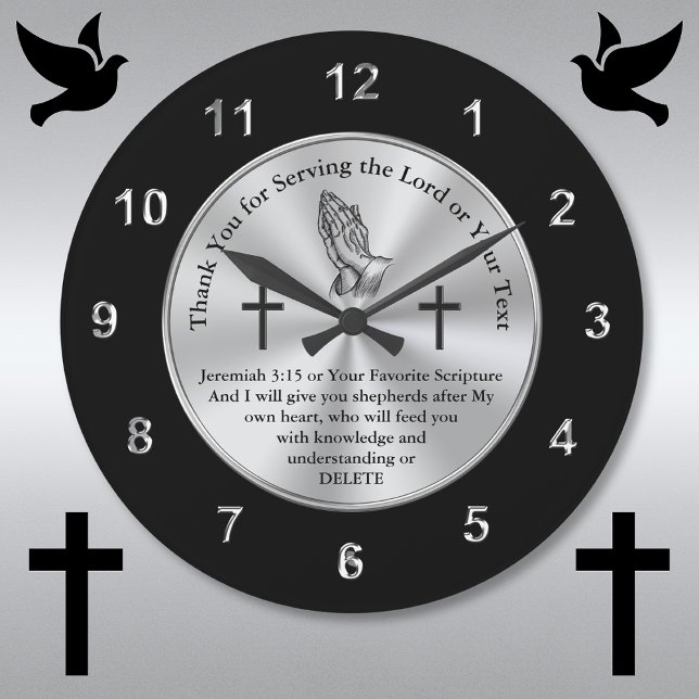 Christian Gifts for Pastors, Jeremiah 3:15 Stor Klocka (Thank you for serving the Lord. Personalized, Gift ideas for Pastors. Pastor Anniversary Gift Ideas.)