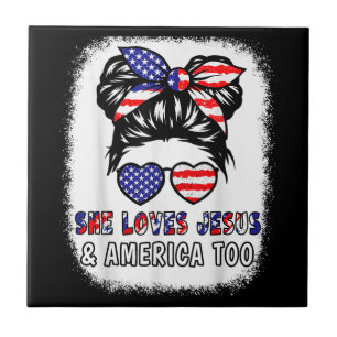 Christian Girl Kärlek Jesus & America Shirt 4 Jul Kakelplatta