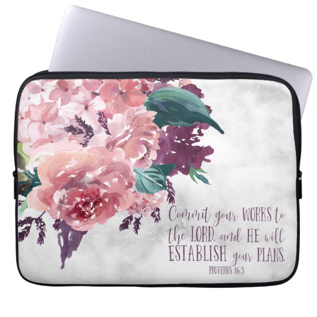 Christian Girly Blommigt Marble Bible Verse Laptop Fodral (Framsidan)