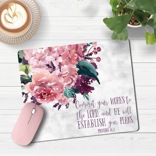Christian Girly Blommigt Marble Bible Verse Musmatta (Christian Girly Floral Marble Bible Verse Mouse Pad)