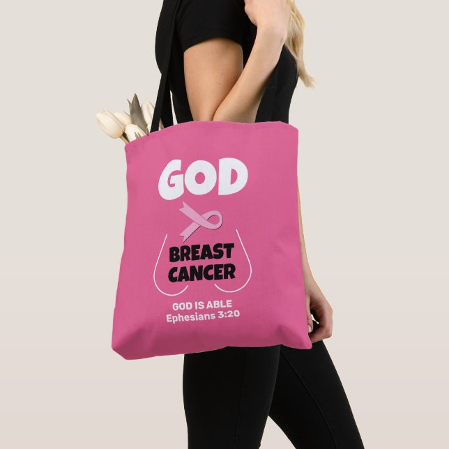 Christian GOD ÄR STÖRRE ÄN BREAST CANCER Tygkasse (Närbild)