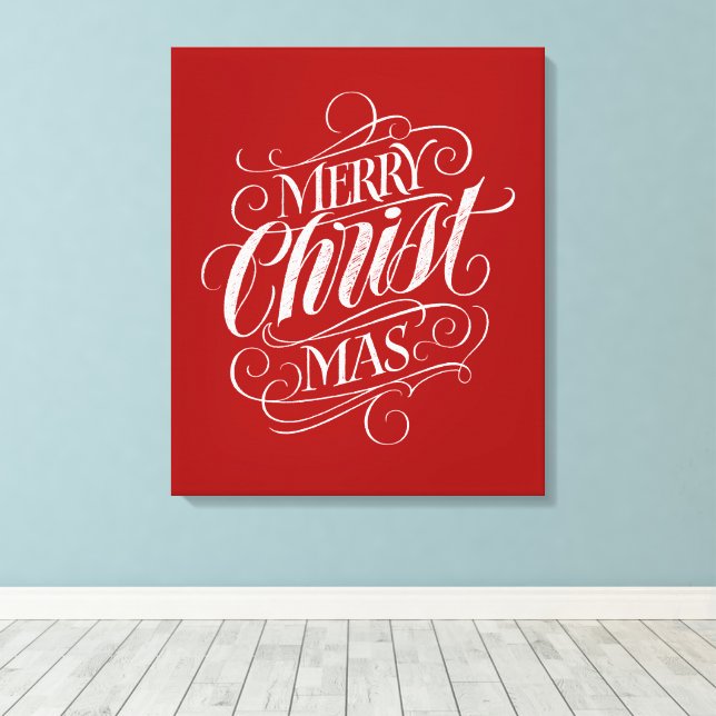Christian God jul Chalk Lettering Red Canvastryck (Insitu (trägolv))
