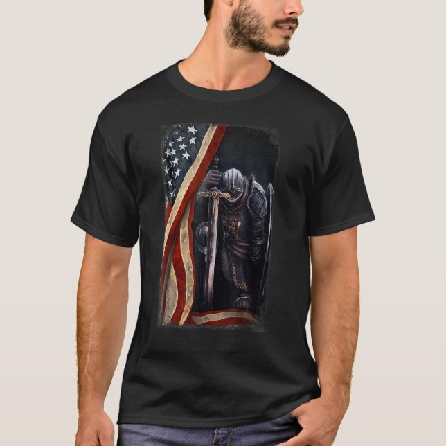 Christian God Warrior of Kristus American Flagga T Shirt (Framsida)