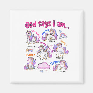 Christian Gud säger att jag är Unicorn Bible Verse Magnet