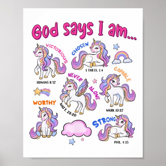 Christian Gud säger att jag är Unicorn Bible Verse Poster (Framsidan)
