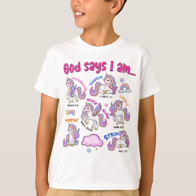 Christian Gud säger att jag är Unicorn Bible Verse T Shirt (Framsida)