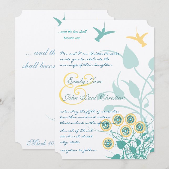 Christian Gult & Teal Investigation Hummingbird Inbjudningar (Fram/baksida)