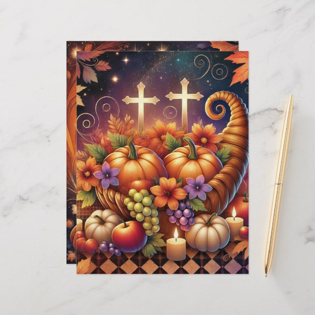 Christian Halloween Cornucopia Scrapbook Papper (Fram/Back In Situ)