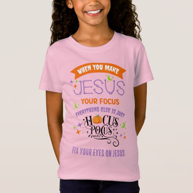 Christian Halloween FOCUS JESUS Hocus Pocus Kids T Shirt (Framsida)
