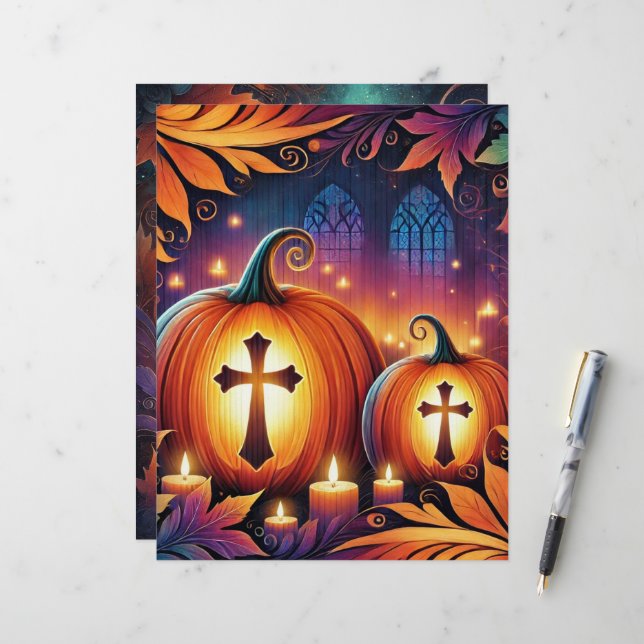 Christian Halloween Pumpkins Scrapbook Papper (Fram/Back In Situ)