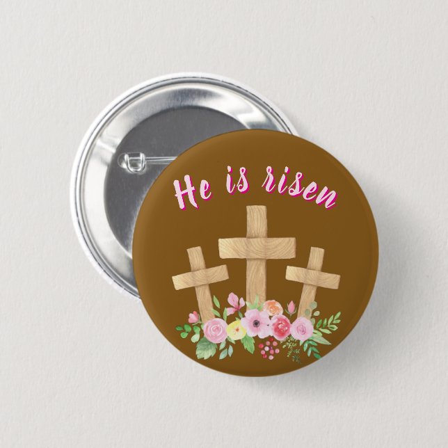 Christian " He is risen" Religious Easter Button Knapp (Framsida & baksida)