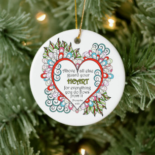 Christian Heart Proverbs citat Julgransprydnad Keramik