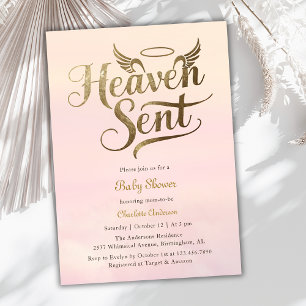 Christian Heaven Sent Rosa Clouds Girl Baby Shower Inbjudningar