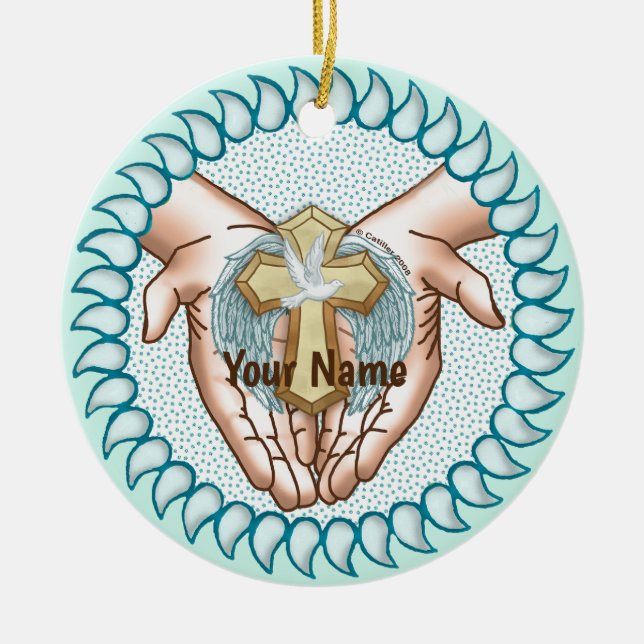 Christian Heliga Spirit Händer Julgransprydnad Keramik (Framsidan)