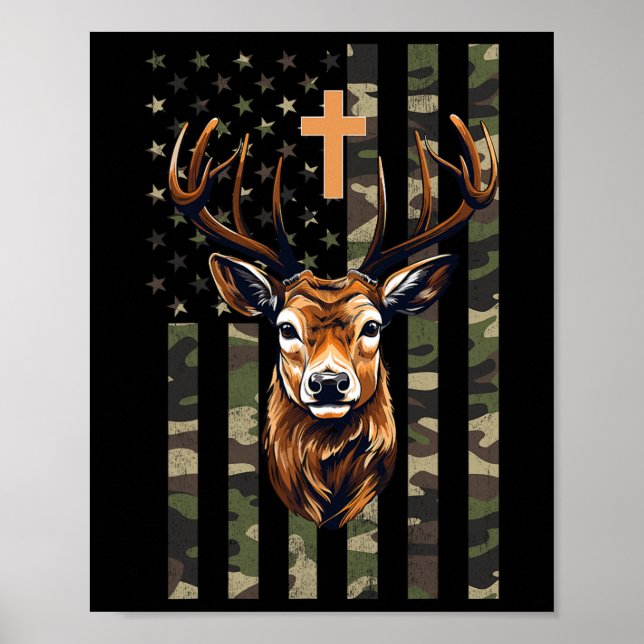 Christian Hjort Hunting Camo American Flagga Poster (Framsidan)